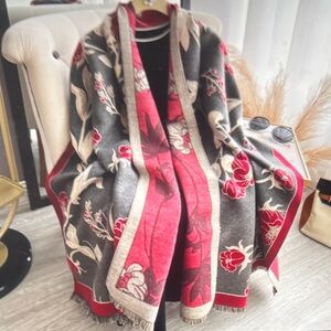 Red and Gray Wild Rose Reversible Wrap